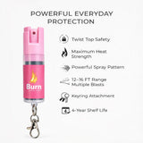 Burn Pepper Spray Keychain for Self Defense - Max Strength OS Spray - 1/2oz in Key Ring Clip Canister, Pink