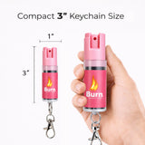Burn Pepper Spray Keychain for Self Defense - Max Strength OS Spray - 1/2oz in Key Ring Clip Canister, Pink