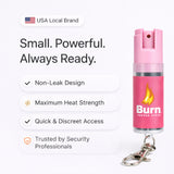 Burn Pepper Spray Keychain for Self Defense - Max Strength OS Spray - 1/2oz in Key Ring Clip Canister, Pink