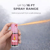 Burn Pepper Spray Keychain for Self Defense - Max Strength OS Spray - 1/2oz in Key Ring Clip Canister, Pink