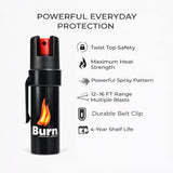 Burn Pepper Spray for Self Defense - Max Strength OC Spray with Security Clip - 0.84 fl oz Black