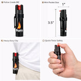 Burn Pepper Spray for Self Defense - Max Strength OC Spray with Security Clip - 0.84 fl oz Black