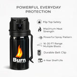 Burn Pepper Spray for Self Defense with Belt Clip - Police Strength OC Spray - 1.35 fl oz Black