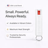 Burn Pepper Spray Keychain for Self Defense - Police Strength OC Spray - 1/2oz Molded Case - White