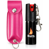 Burn Pepper Spray Keychain for Self Defense - Police Strength OC Spray - 1/2oz with Pink Leather Case