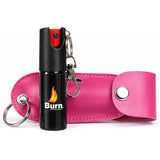 Burn Pepper Spray Keychain for Self Defense - Police Strength OC Spray - 1/2oz with Pink Leather Case