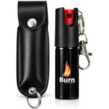 Burn Pepper Spray Keychain for Self Defense - Police Strength OC Spray - 1/2oz with Leather Case - Black