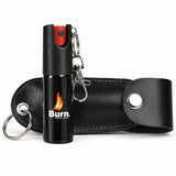 Burn Pepper Spray Keychain for Self Defense - Police Strength OC Spray - 1/2oz with Leather Case - Black