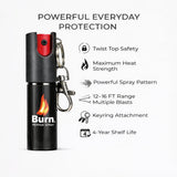 Burn Pepper Spray Keychain for Self Defense - Police Strength OC Spray - 1/2oz Black