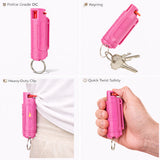 Burn Pepper Spray Keychain for Self Defense - Police Strength OC Spray - 1/2oz Pink