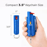 Burn Pepper Spray Keychain for Self Defense - Police Strength OC Spray - 1/2oz Blue