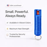 Burn Pepper Spray Keychain for Self Defense - Police Strength OC Spray - 1/2oz Blue