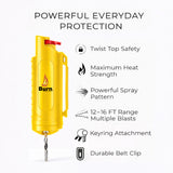 Burn Pepper Spray Keychain for Self Defense - Police Strength OC Spray - 1/2oz Yellow