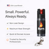 Burn Pepper Spray Keychain for Self Defense - Police Strength OC Spray - 1/2oz Black