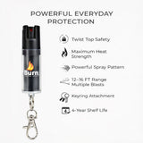Burn Pepper Spray Keychain for Self Defense - Police Strength OC Spray - 1/2oz Black