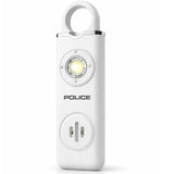 POLICE Personal Alarm Keychain For Women & Men – 130dB Siren Alarm, LED Flashlight with Strobe Light Rechargeable Safety Alarm - White