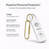 POLICE Personal Alarm Keychain For Women & Men – 130dB Siren Alarm, LED Flashlight with Strobe Light Rechargeable Safety Alarm - White