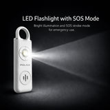 POLICE Personal Alarm Keychain For Women & Men – 130dB Siren Alarm, LED Flashlight with Strobe Light Rechargeable Safety Alarm - White