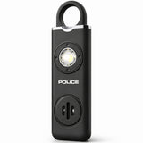POLICE Personal Safety Alarm Keychain For Women & Men – 130dB Siren Alarm, LED Flashlight with Strobe Light Rechargeable Emergency Siren - Black