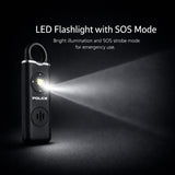 POLICE Personal Safety Alarm Keychain For Women & Men – 130dB Siren Alarm, LED Flashlight with Strobe Light Rechargeable Emergency Siren - Black