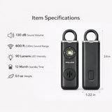 POLICE Personal Safety Alarm Keychain For Women & Men – 130dB Siren Alarm, LED Flashlight with Strobe Light Rechargeable Emergency Siren - Black