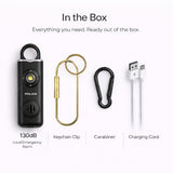 POLICE Personal Safety Alarm Keychain For Women & Men – 130dB Siren Alarm, LED Flashlight with Strobe Light Rechargeable Emergency Siren - Black