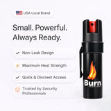 Burn Pepper Spray for Self Defense - Max Strength OC Spray with Security Clip - 0.84 fl oz Black