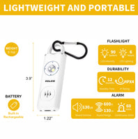 POLICE Personal Alarm Keychain Flashlight 130dB Siren Alarm