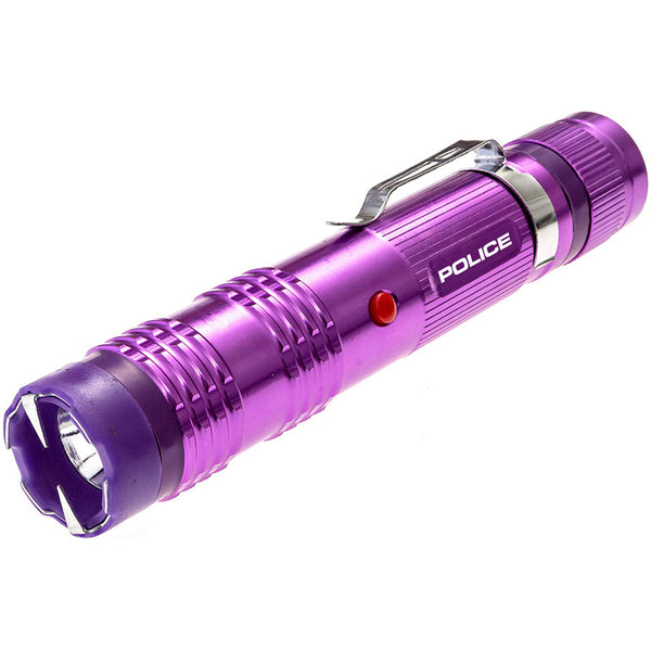 Police Stun Gun Metal Rechargeable Taser Flashlight Purple