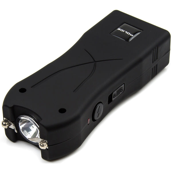 Police Stun Gun 398 Rechargeable with LED Flashlight Black 